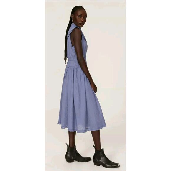 Pamela Love Midi Dress Small Cotton Blue Eyelet Embroidered Button Front - Picture 8 of 11